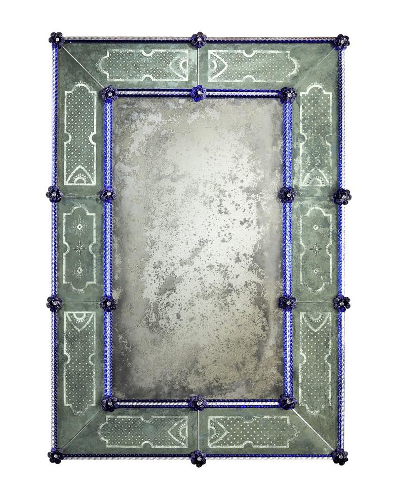 Set di 2 Bellissimi specchi veneziani di colore blu scuro ispirati al bellissimo quartiere 