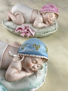 Set of 2 Capodimonte Principe Porcelain "Sleeping children" Made in Italy 1980