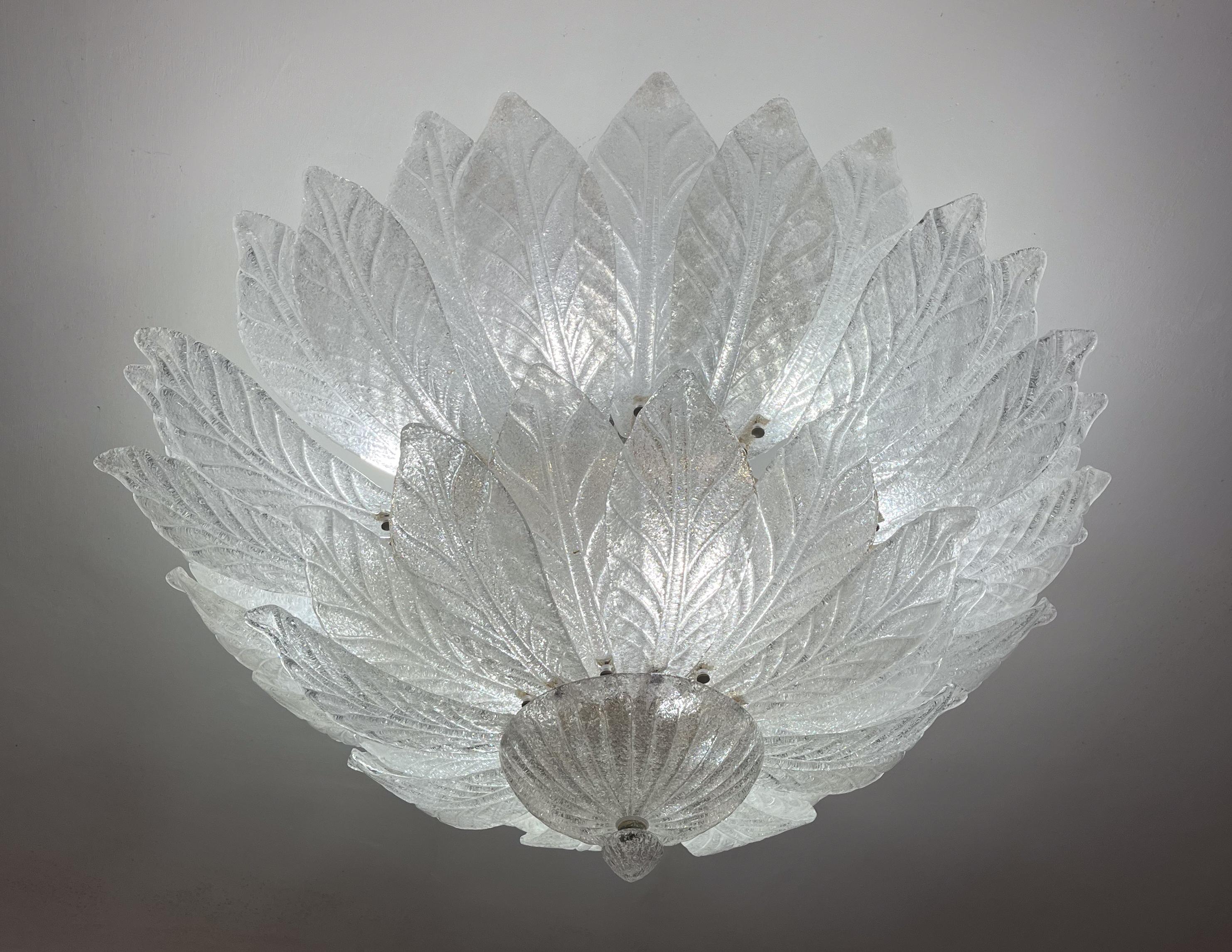 European Set of 2 Capri, Extra Large Big Size Murano Trasparent Glass Ceiling Light For Sale