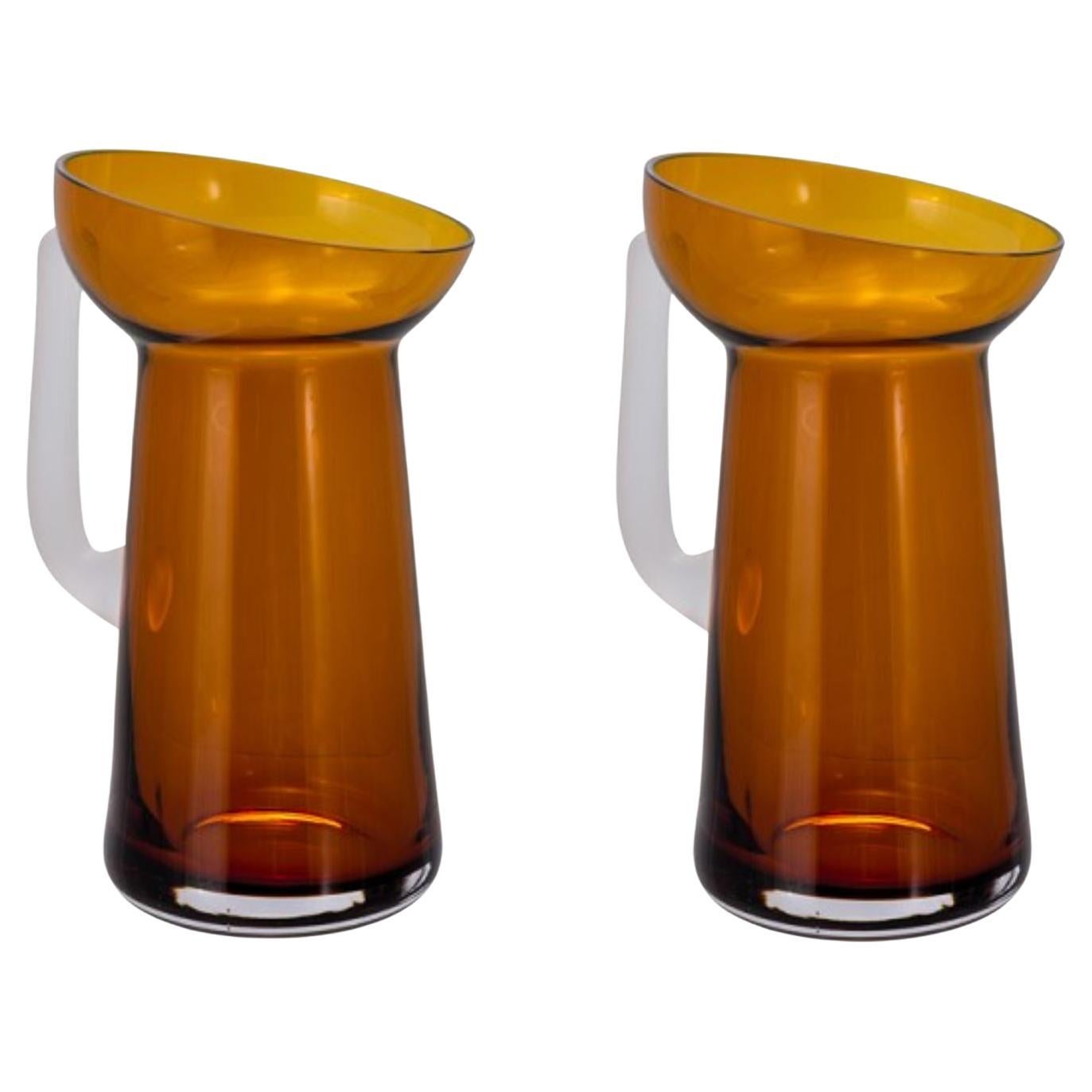 Set of 2 Carafes Dark Amber and Transparent by Pulpo For Sale