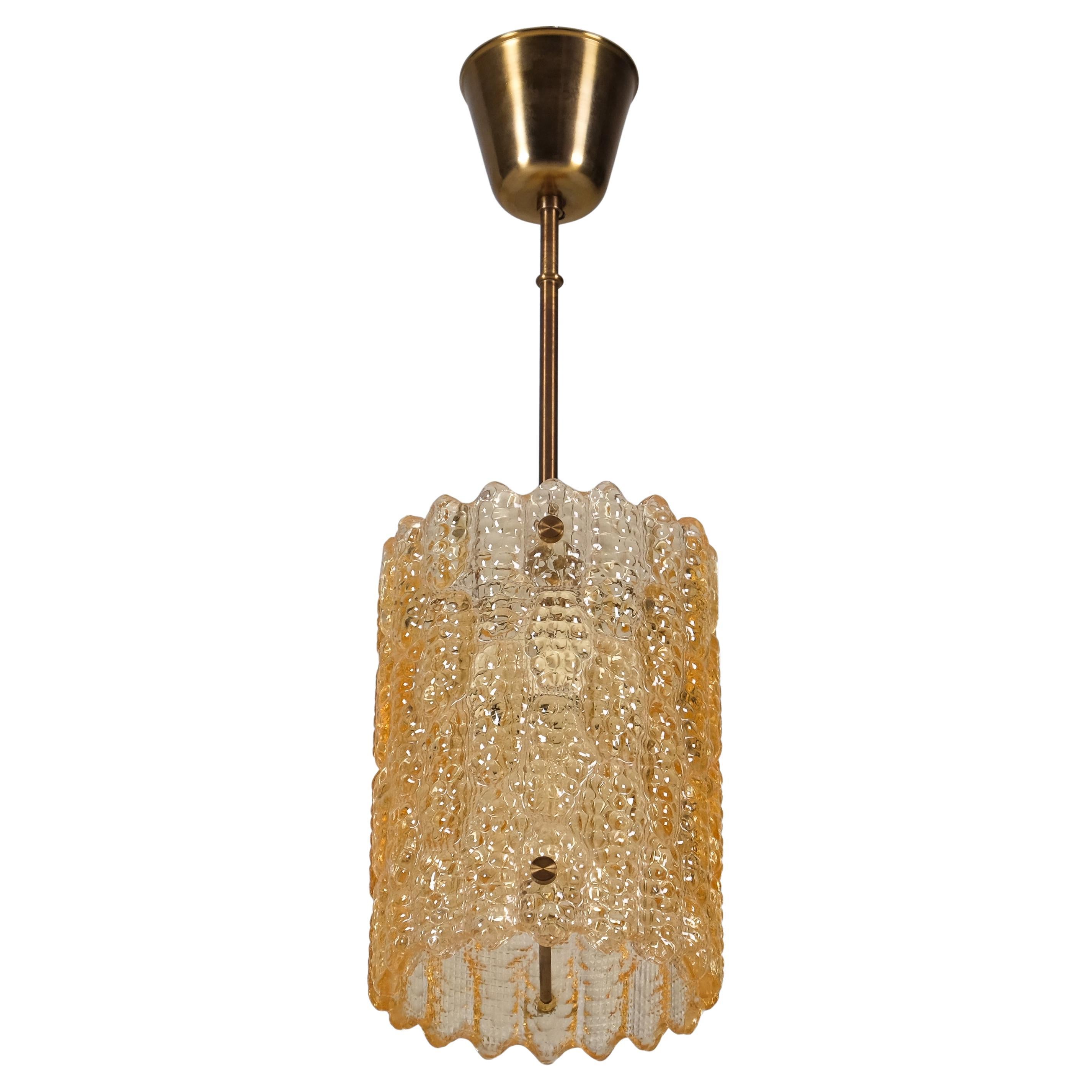 Set of 2 Carl Fagerlund Glass & Brass Pendants by Orrefors, Sweden, 1960s