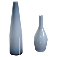 Set von 2 Carlo Moretti Murano-Kunstglasvasen mit blauer und weißer Intarsienarbeit Raymor Italien