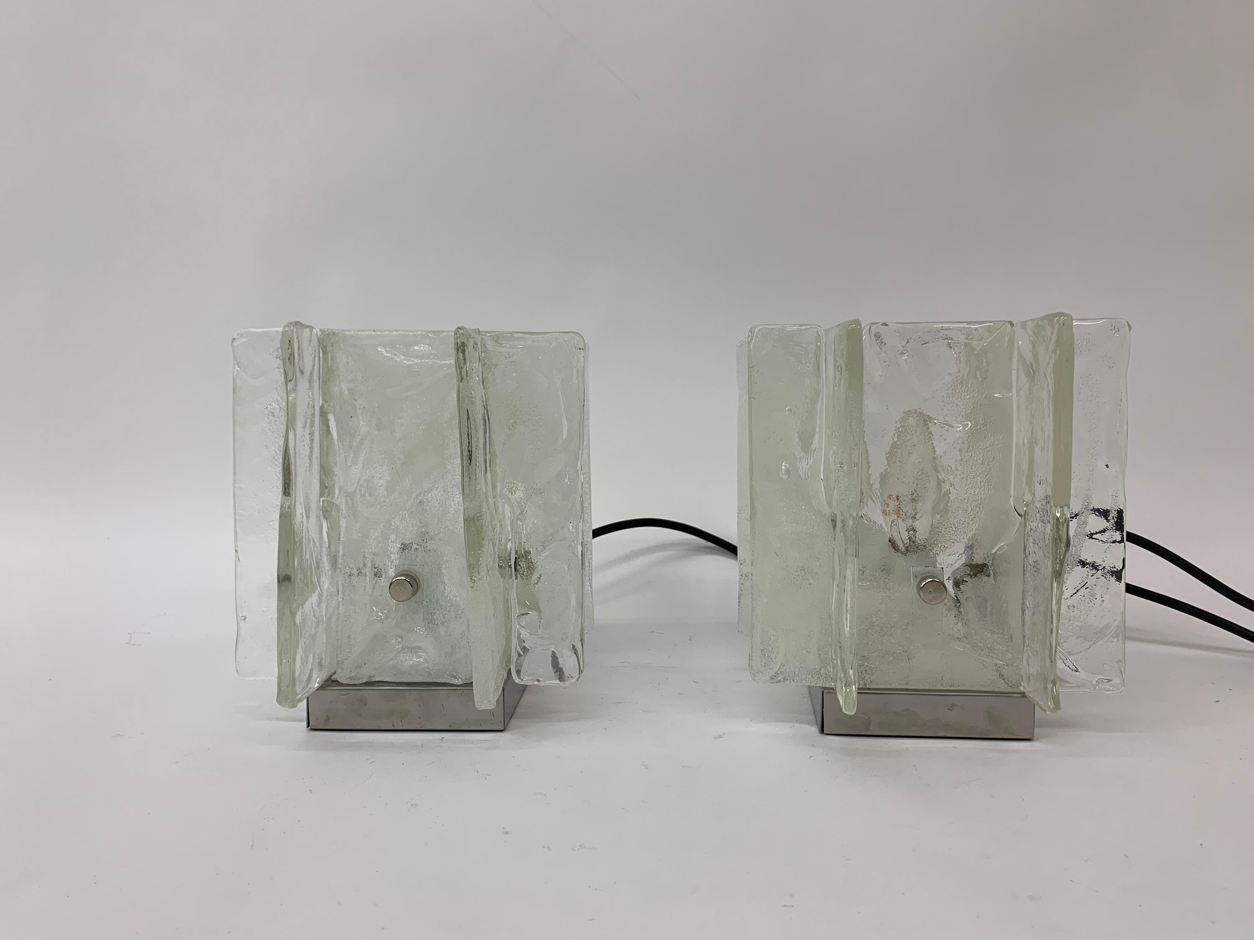 Set of 2 Carlo Nason for Mazzega glass table lamps, 1970s.