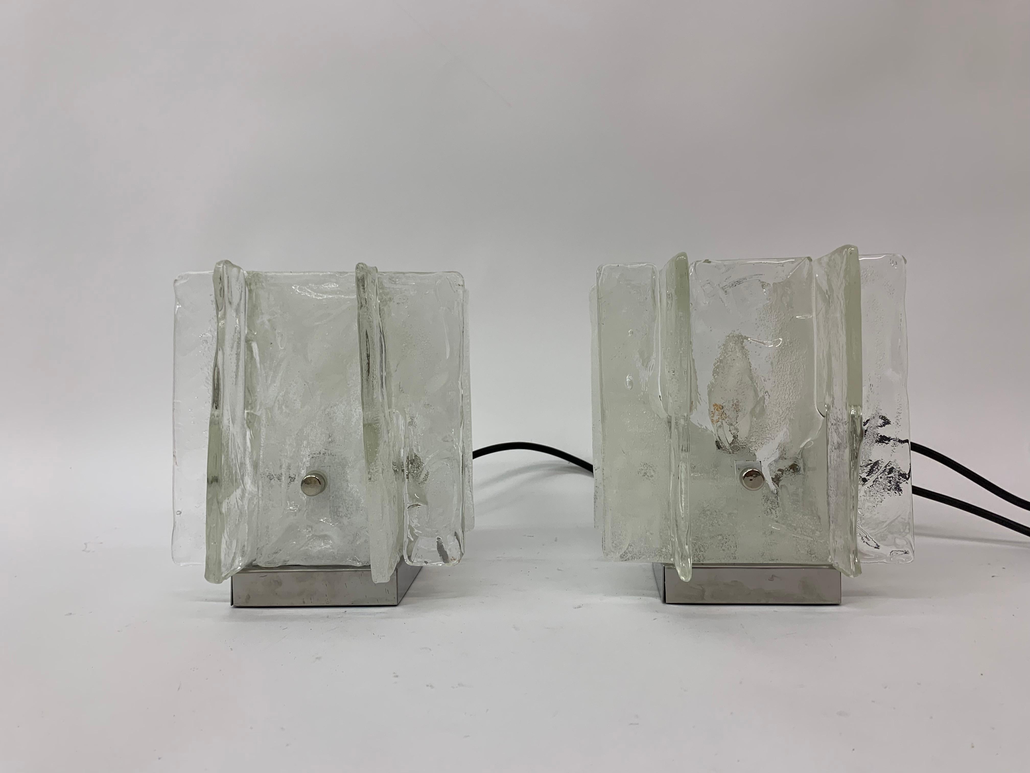 Mid-Century Modern Set of 2 Carlo Nason for Mazzega Glass Table Lamps, 1970s