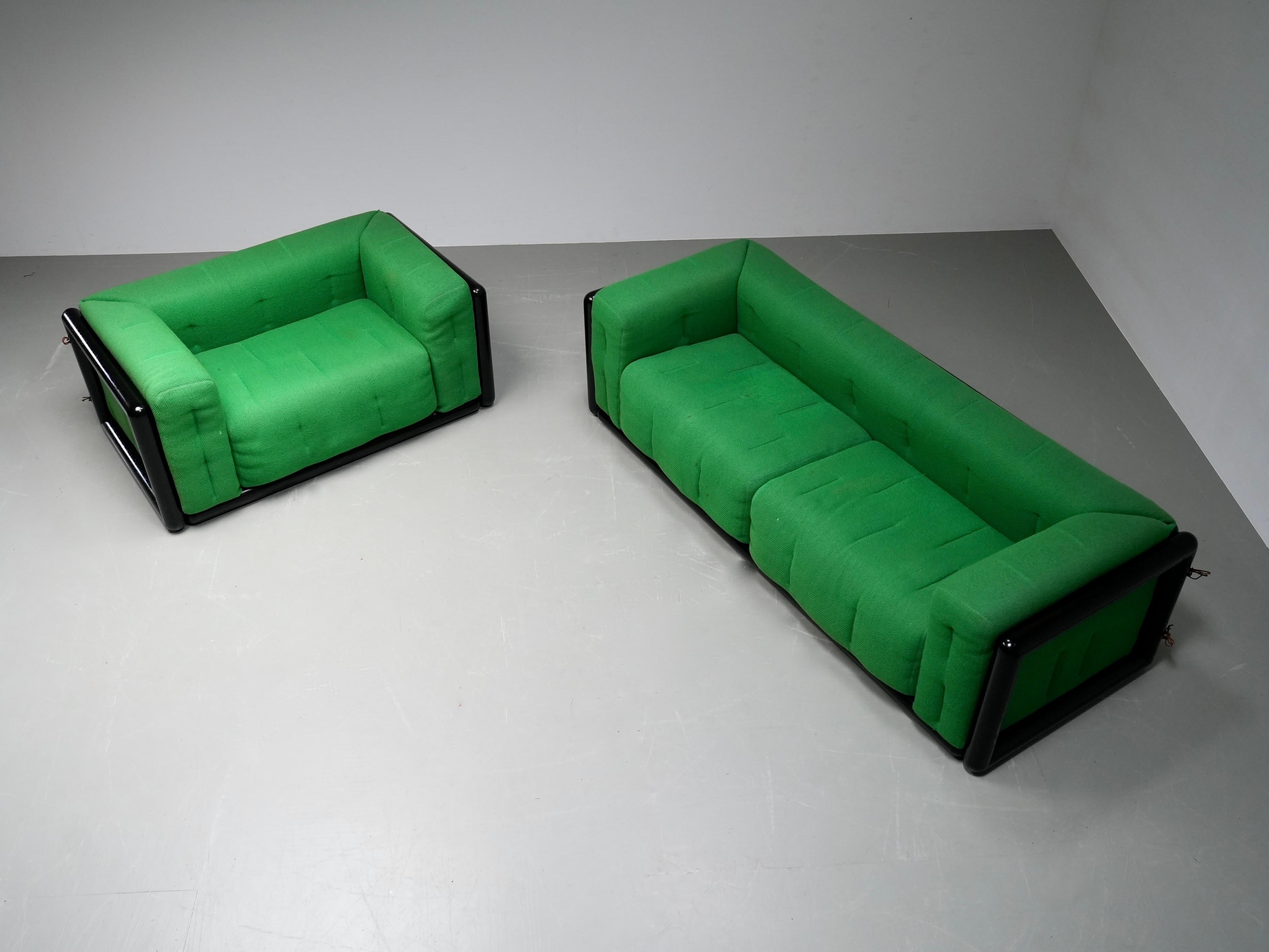 2er-Set Carlo Scarpa 'Cornaro' Sofas aus Iroko-Holz und Stoff, Italien, 1970er Jahre im Angebot 8