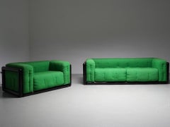 Set of 2 Carlo Scarpa 'Cornaro' Sofas in Iroko Wood and Fabric, Italy, 1970's