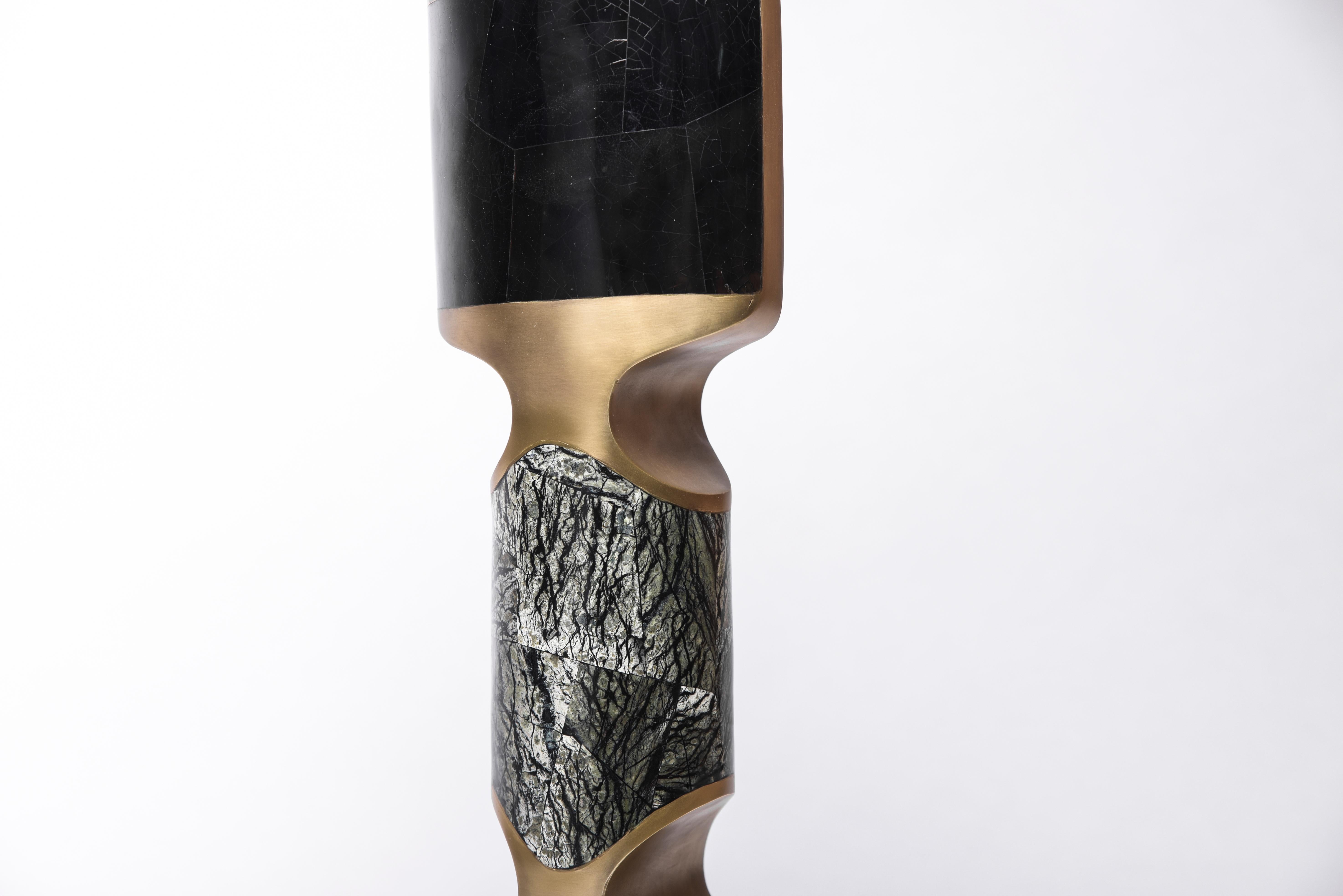 French Set of 2 Carmen Vases in Cream Shagreen, Stone Black Pen Shell by R&Y Augousti For Sale