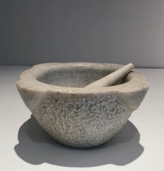 Set of 2 Carrara Marble Mortars and Their Pestles, French Work, 18th Century