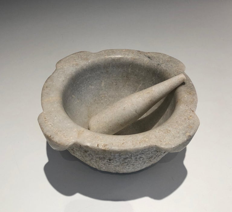 Set of 2 Carrara Marble Mortars and Their Pestles, French Work, 18th