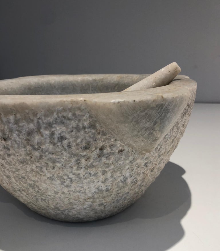 Set of 2 Carrara Marble Mortars and Their Pestles, French Work, 18th