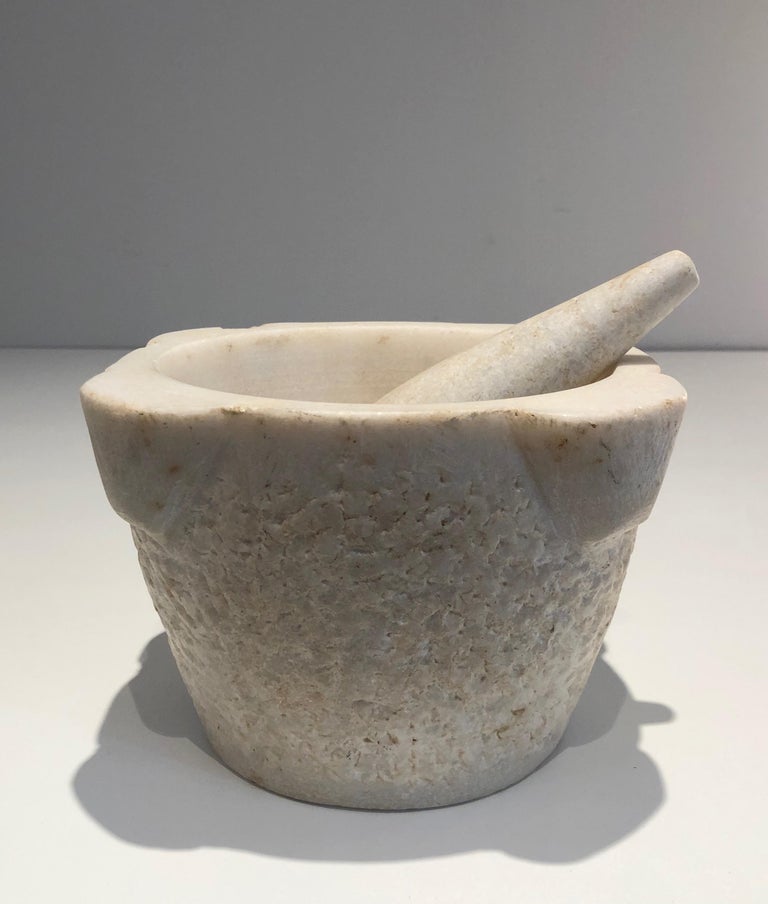 Set of 2 Carrara Marble Mortars and Their Pestles, French Work, 18th