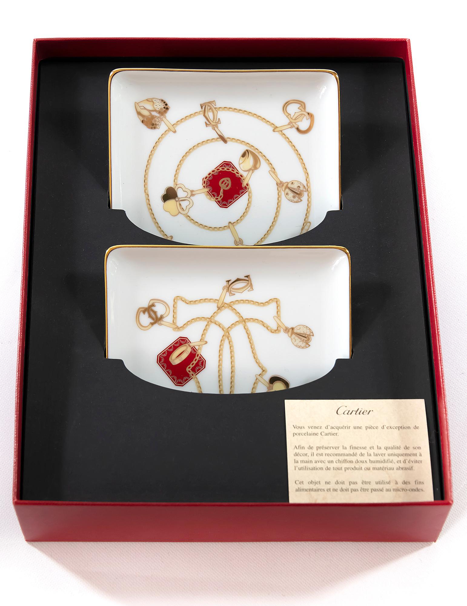 Hand-Crafted Set of 2 Cartier Porcelain Small Jewelry Plates