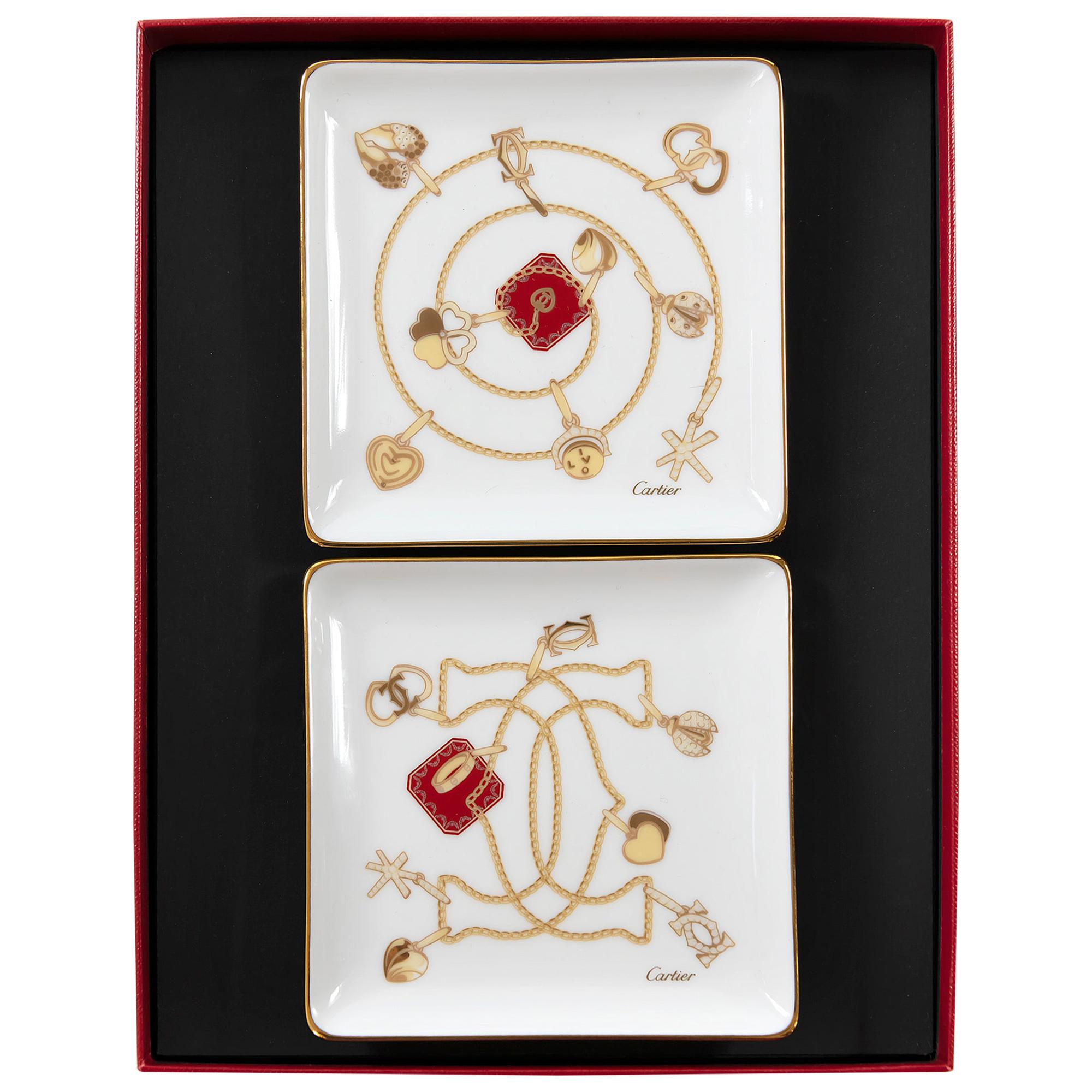 Set of 2 Cartier Porcelain Small Jewelry Plates