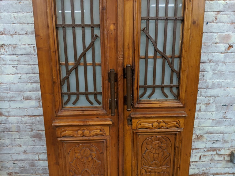 Vintage Set of 2 Carved Doors from Egypt with Original Ironwork For