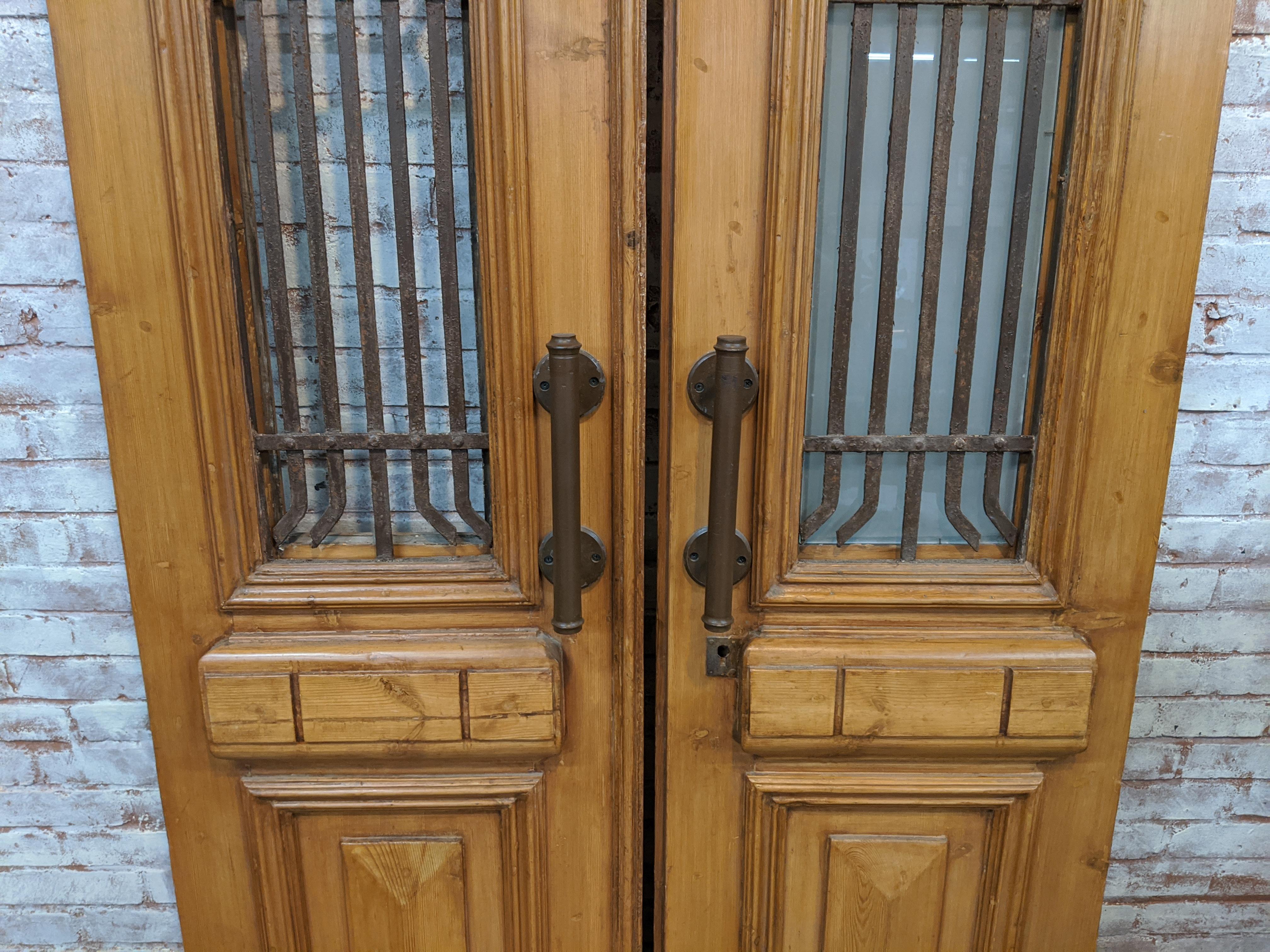 Egyptian Vintage Set of 2 Carved Doors from Egypt with Original Ironwork