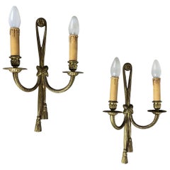 Set of 2 Cast Bronze Empire Wall Light Sconces by Peris Andreu, Spain, 1970s