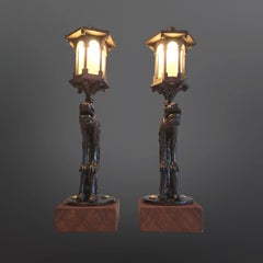 Set of 2 cast iron Griffin table lamps, Netherlands 1920s