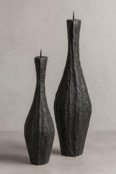 Set Of 2 Ceboia Floor Candelabras in Carved Black Marble by Andres Monnier