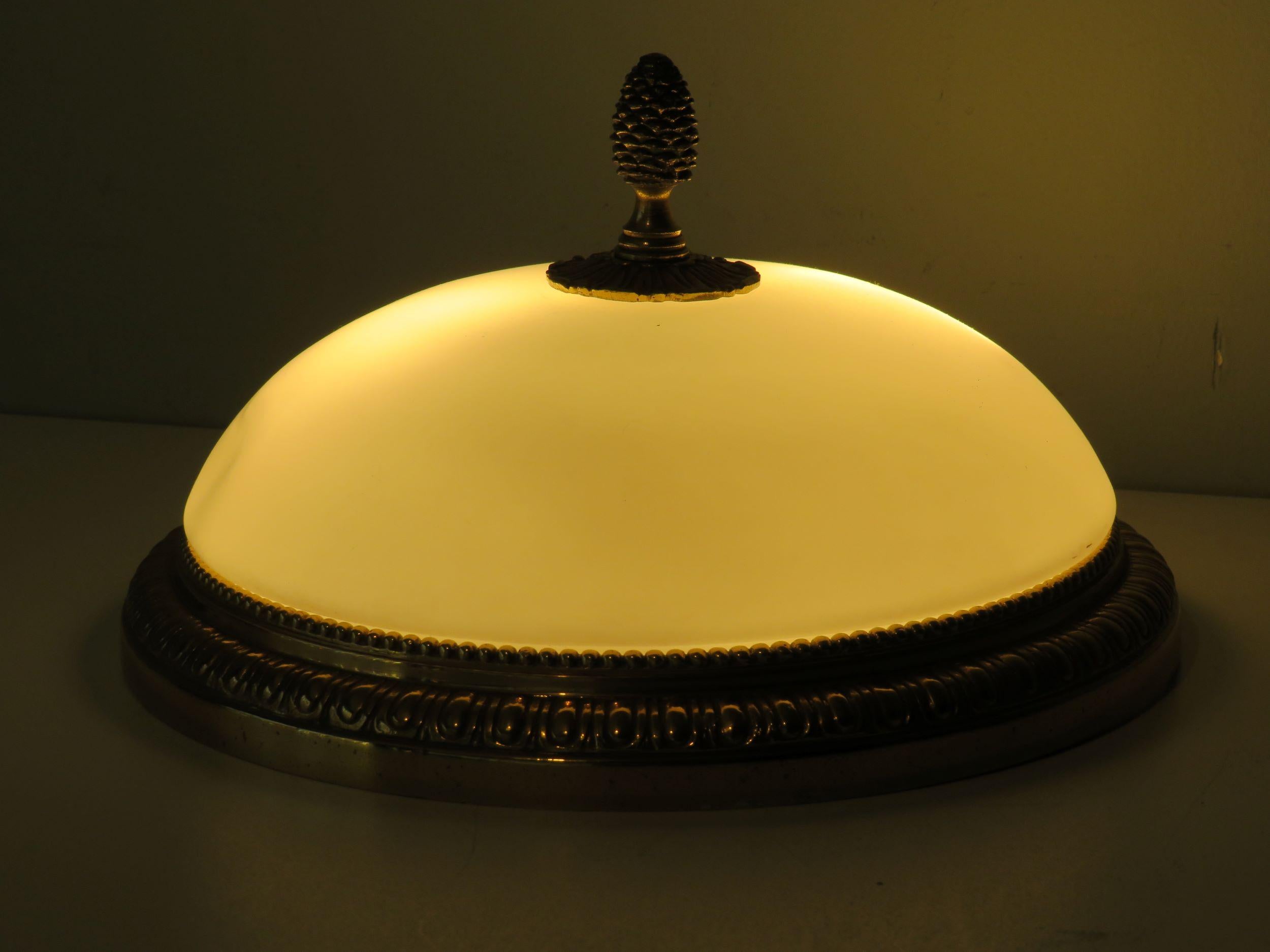 Mid-20th Century Set of 2 Ceiling Lamps in Bronze and Opaline Glass, France, 1960s