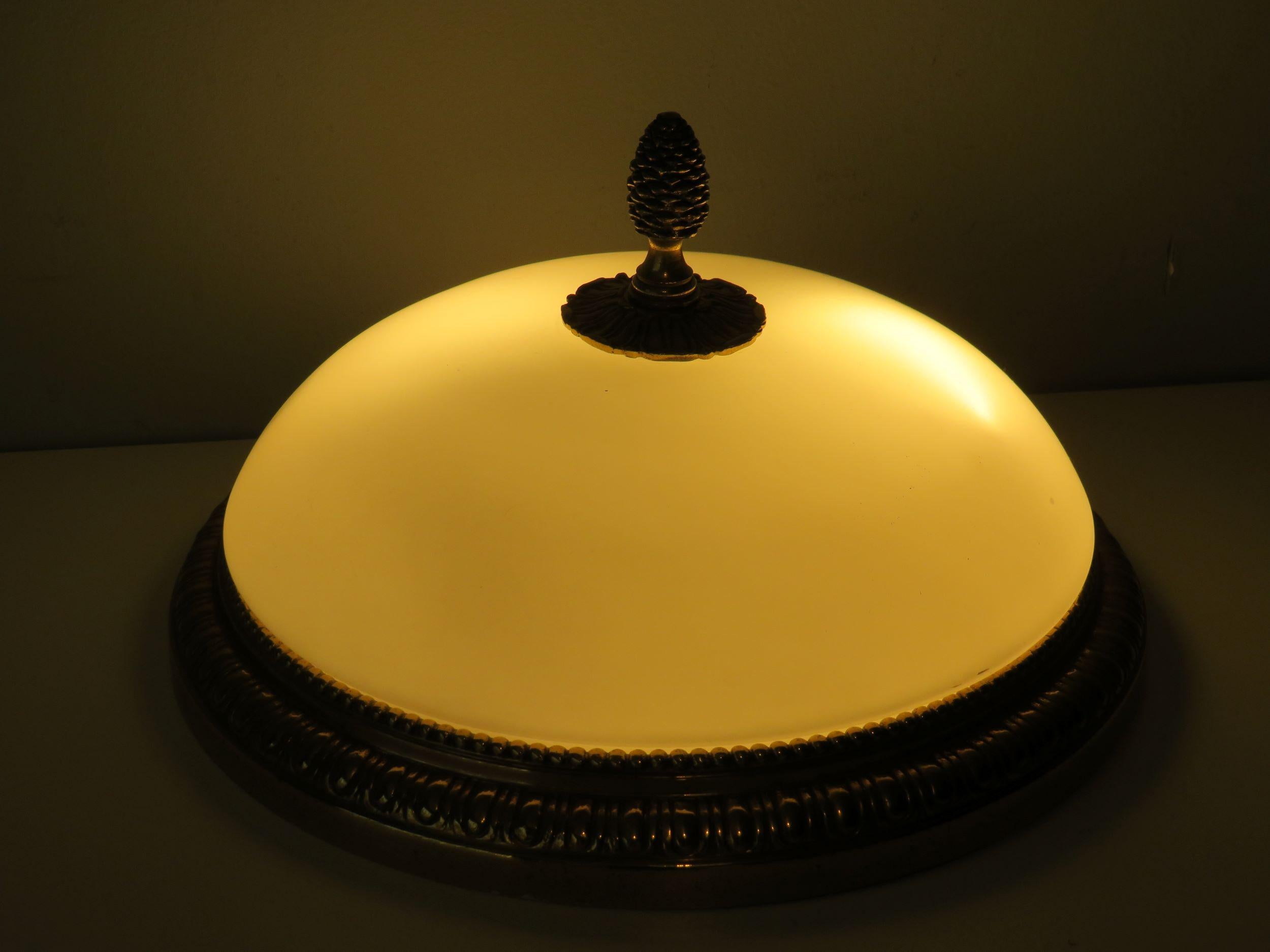 Set of 2 Ceiling Lamps in Bronze and Opaline Glass, France, 1960s 1