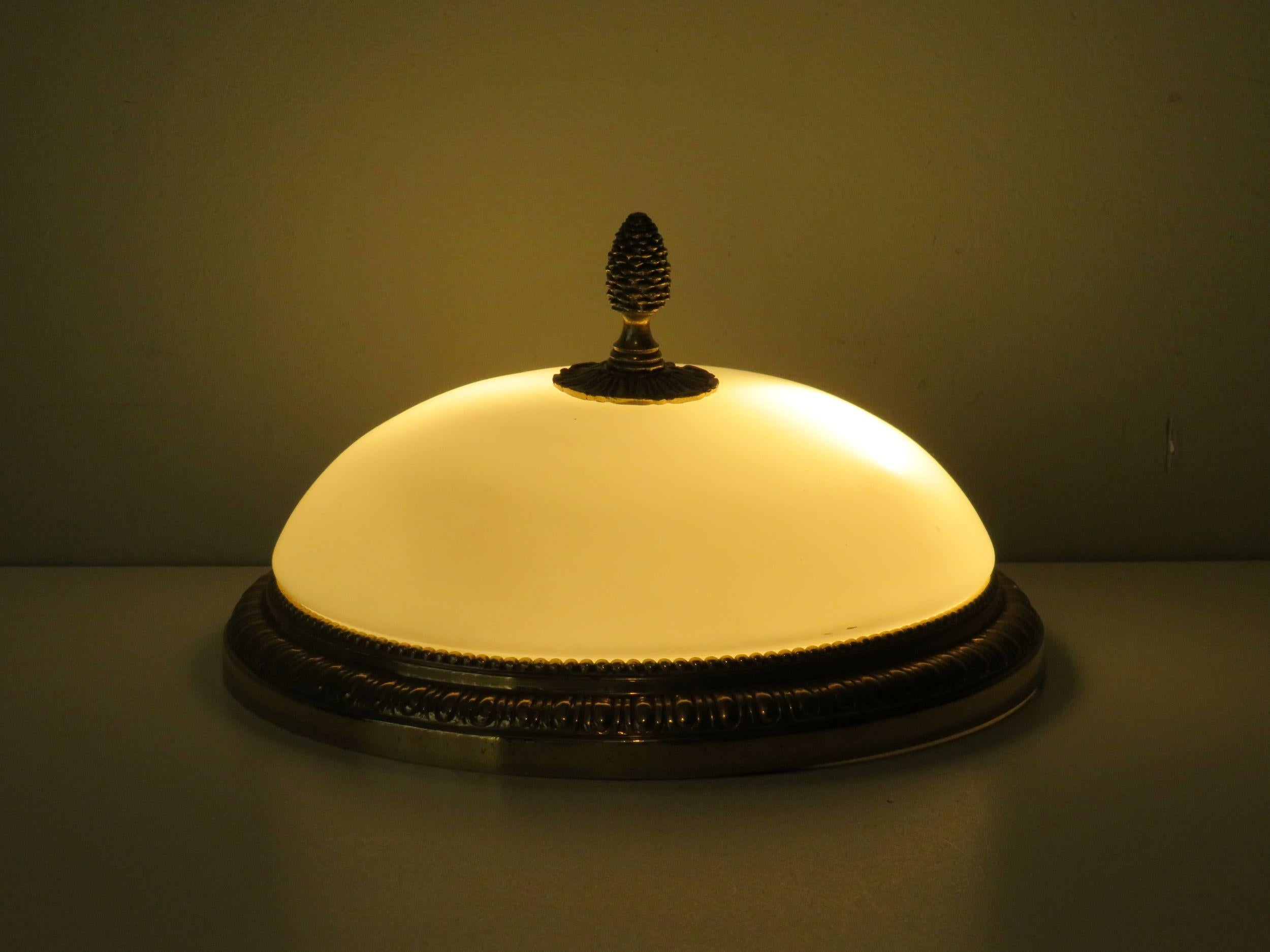 Set of 2 Ceiling Lamps in Bronze and Opaline Glass, France, 1960s 2