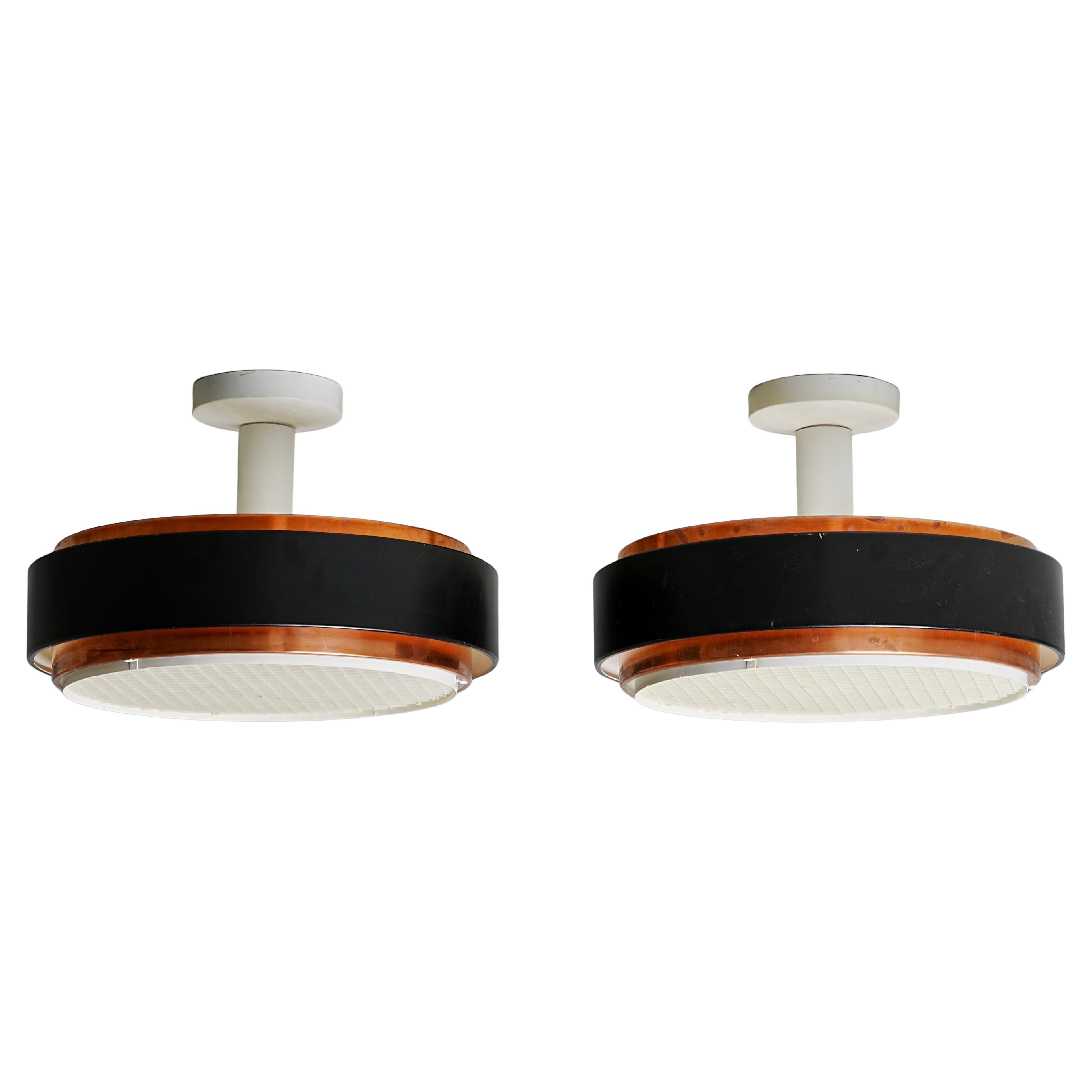 Set di 2 lampade da soffitto in rame e metallo, Europa del Nord, anni '60