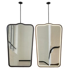 Set of 2 Ceiling Suspended Illuminated Mirror, Bronze Patina Frame, Vintage Four