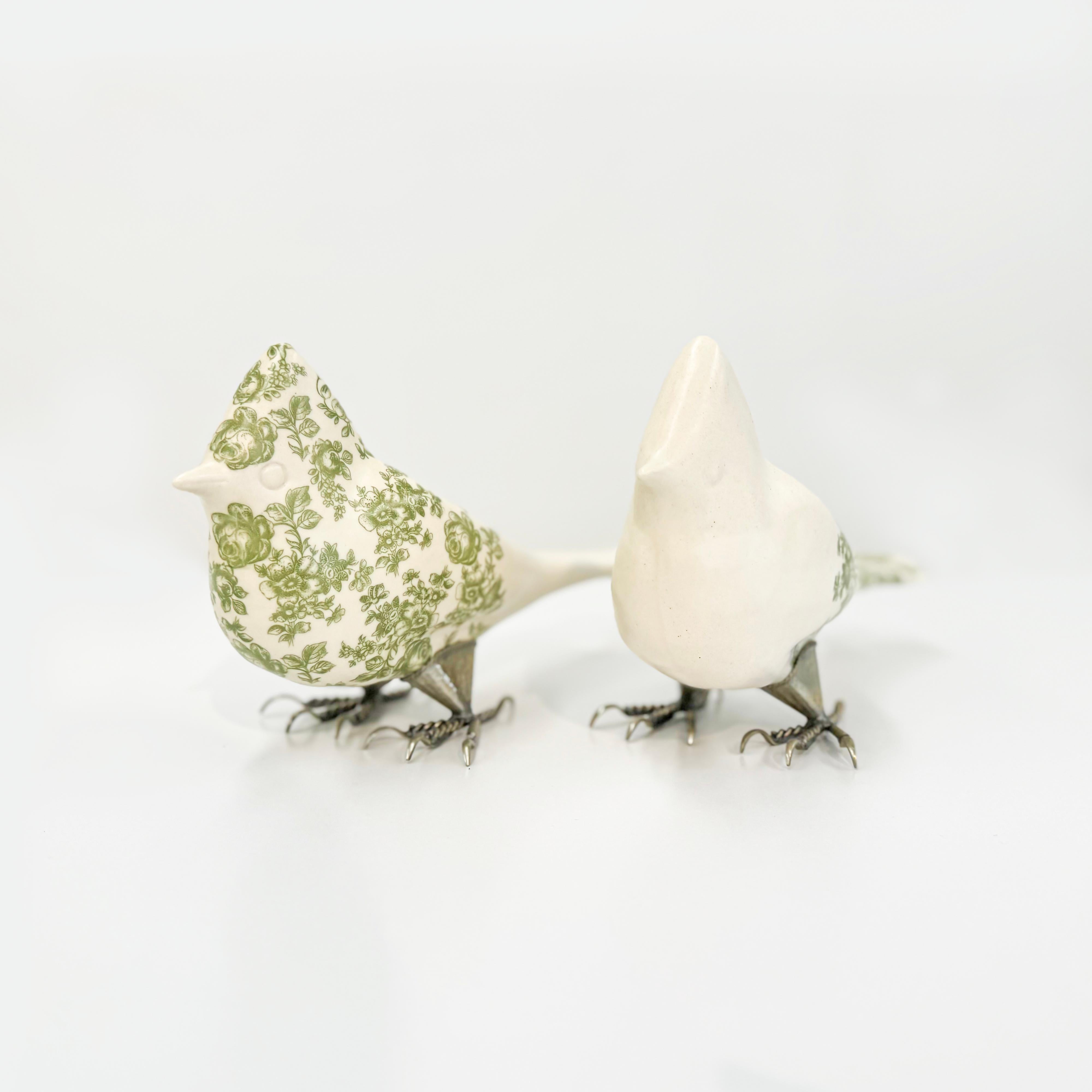 Other Set of 2 Ceramic Cardinals with Floral Design - Hand-made in Mexico For Sale