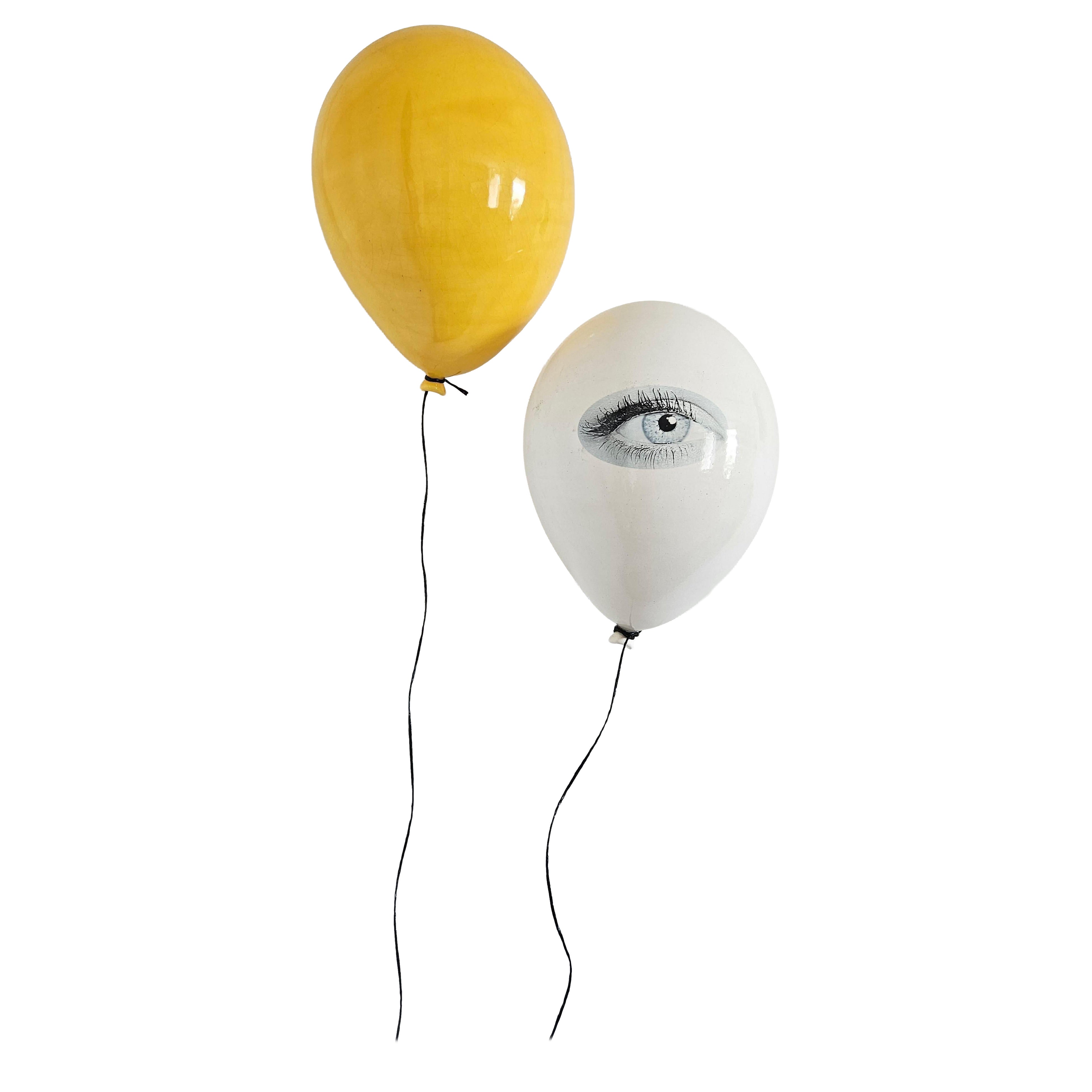 Set of 2 ceramic clay balloons sculptures with glazed vivid colors. customizable