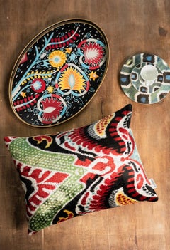 Set of 2 Ceramic Ikat Coffee Cup & Saucer - Green / Blue