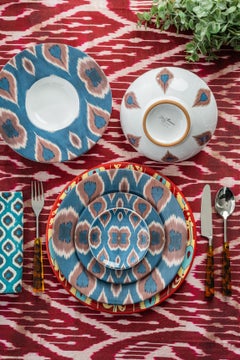 Set of 2 Ceramic Ikat Dessert Plates - Style #76