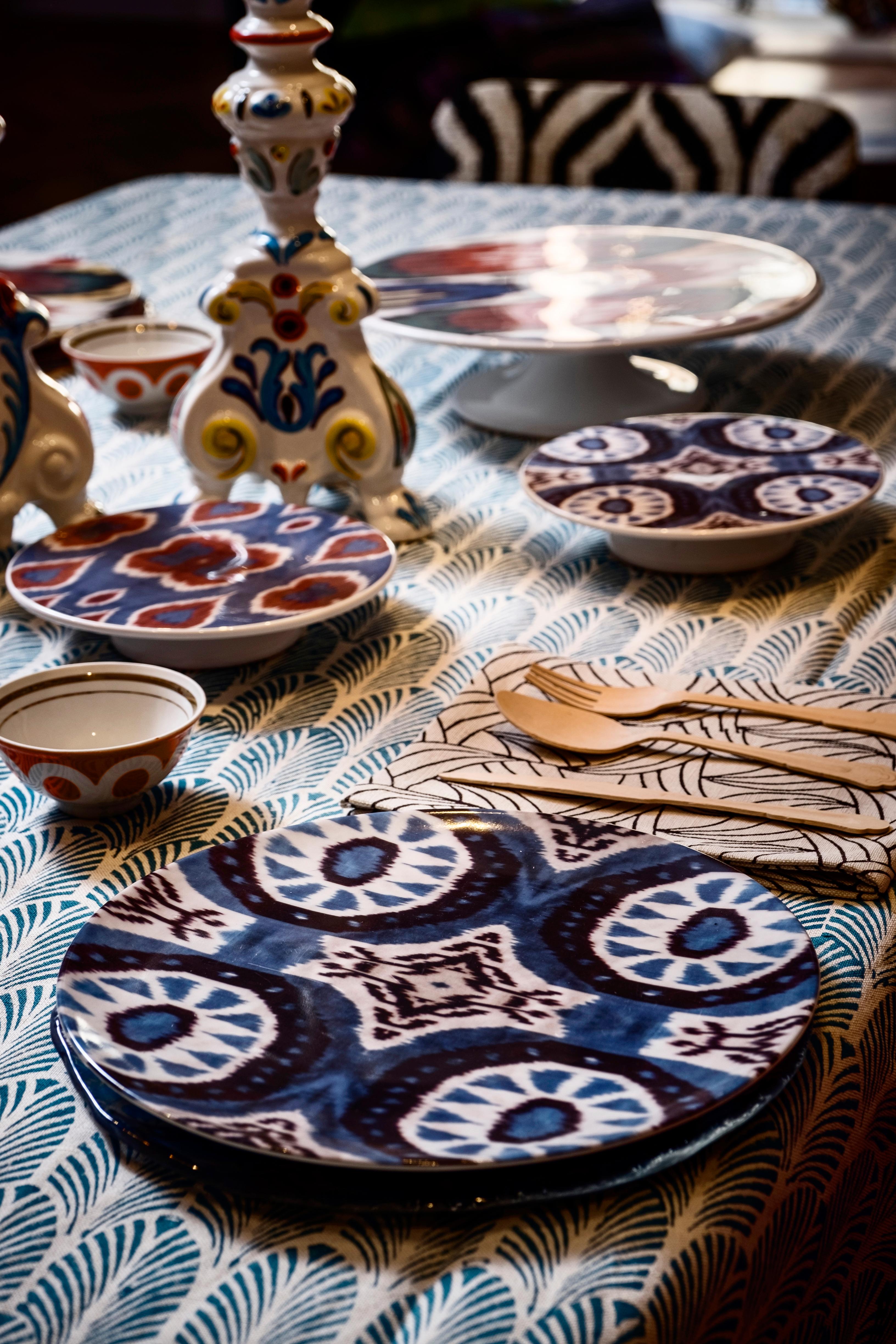 italien Ensemble de 2 assiettes à dessert Ikat en céramique - Style n°89 en vente