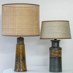 Set of 2 Ceramic Lamps, Custom Made Silk Shades by R. Houben