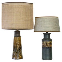 Set of 2 Ceramic Lamps, Custom Made Silk Shades by R. Houben