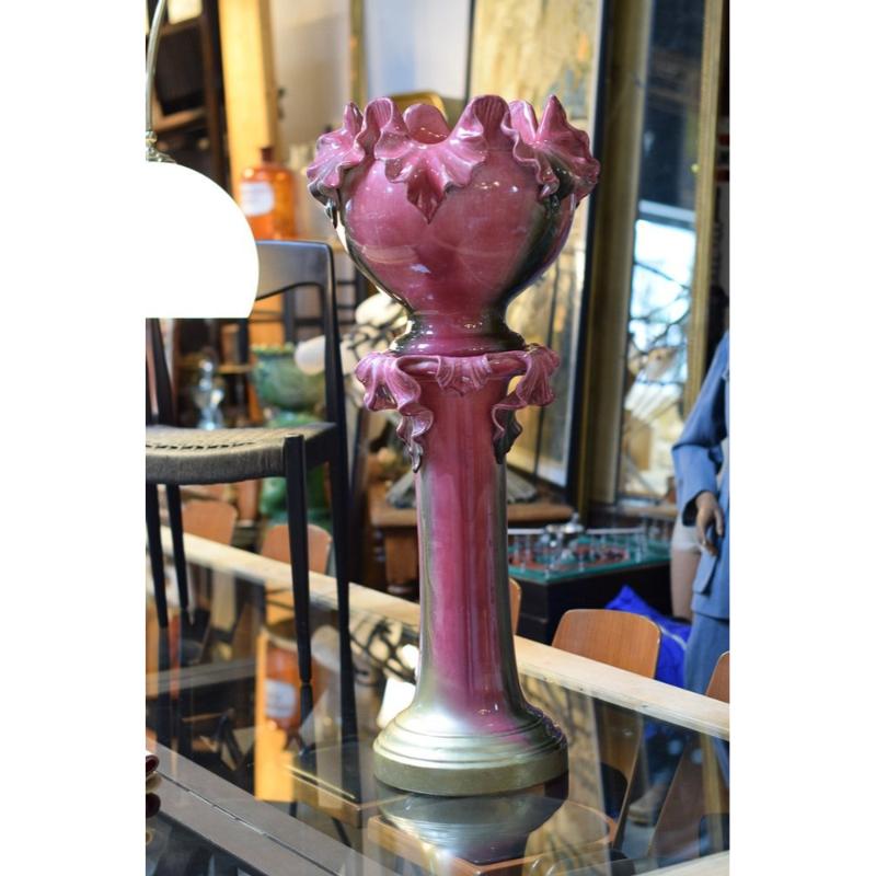 Set of 2 Ceramic Majolica Planter on Column, Vallauris, France For Sale 5