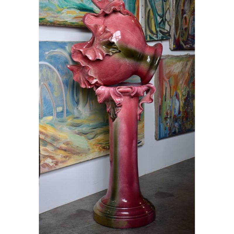 Set of 2 Ceramic Majolica Planter on Column, Vallauris, France For Sale 1
