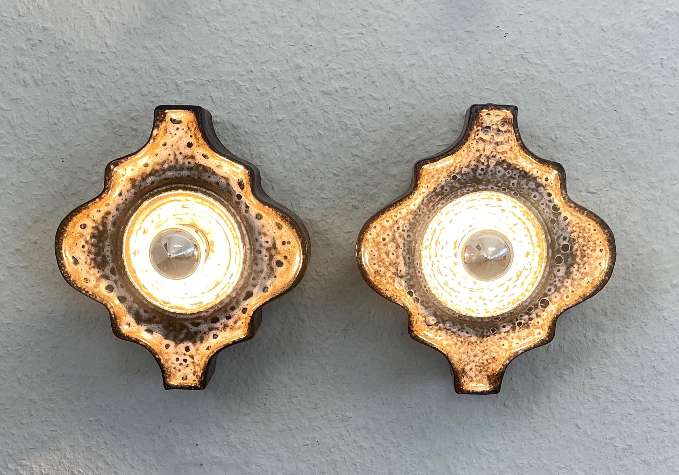 Juego de 2 Apliques o Plafones de Cerámica PAN Keramik, años 70 Lava Gorda, Alemania en venta 2