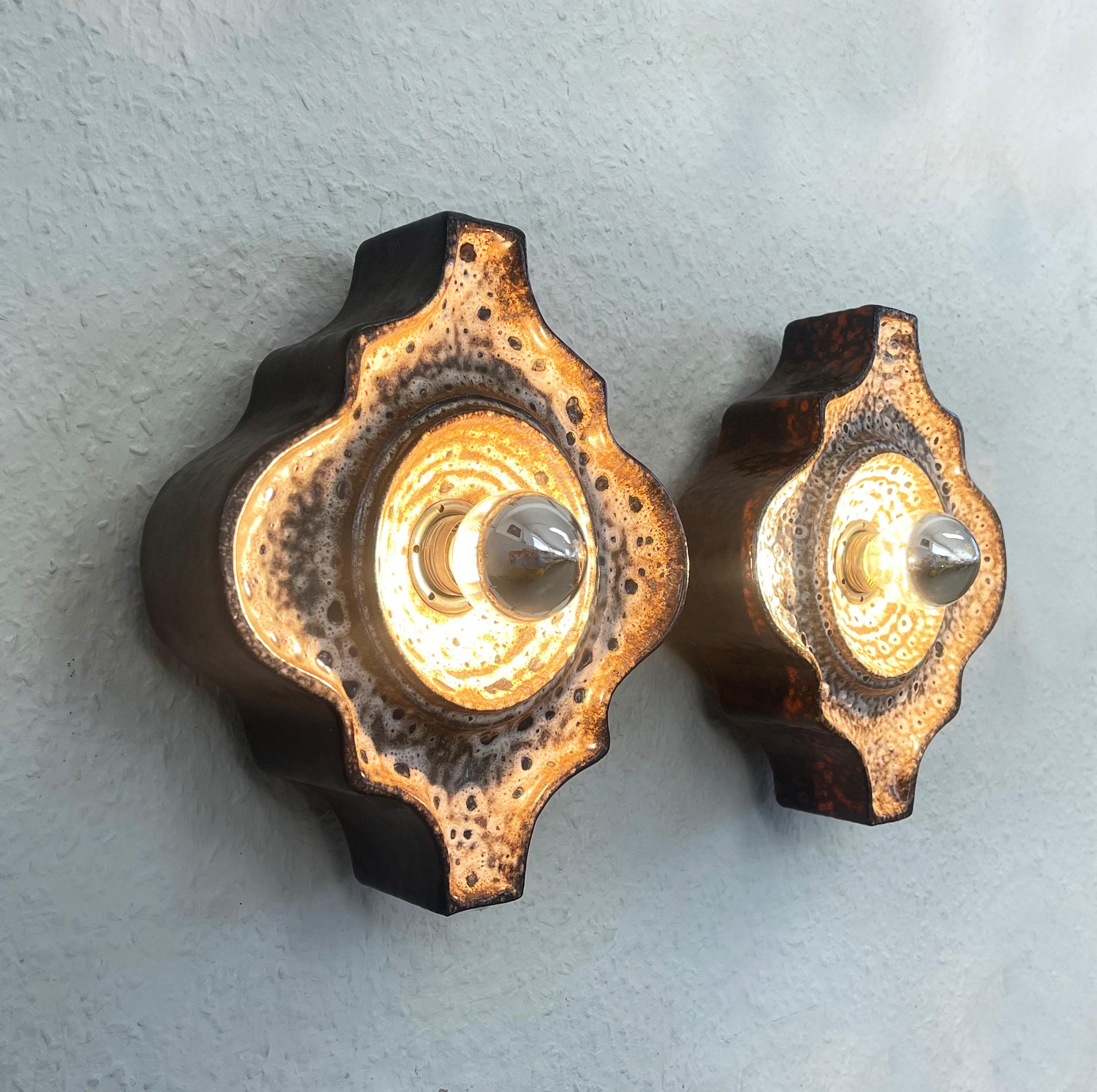 Juego de 2 Apliques o Plafones de Cerámica PAN Keramik, años 70 Lava Gorda, Alemania Vaciado en venta