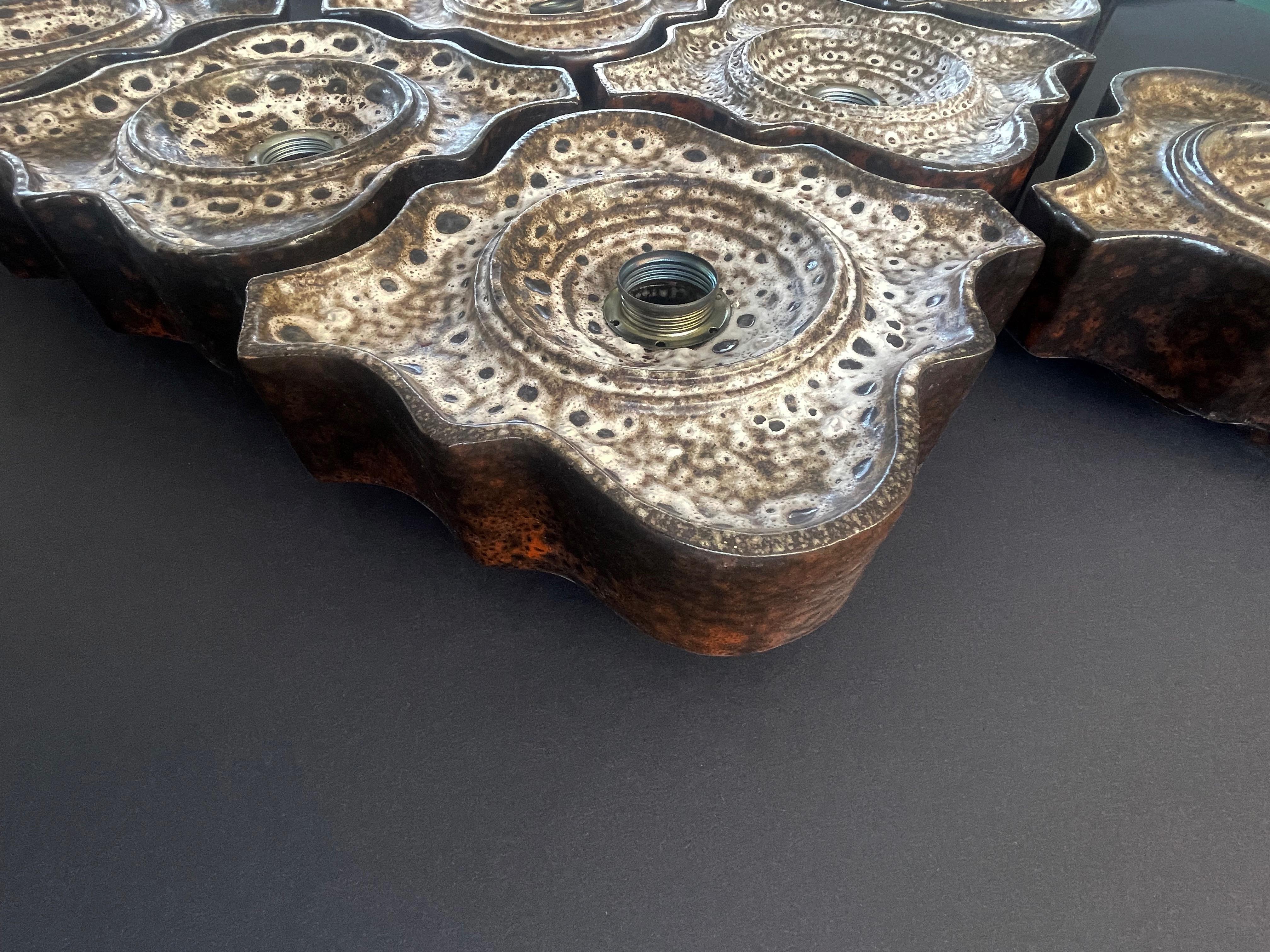 Juego de 2 Apliques o Plafones de Cerámica PAN Keramik, años 70 Lava Gorda, Alemania siglo XX en venta