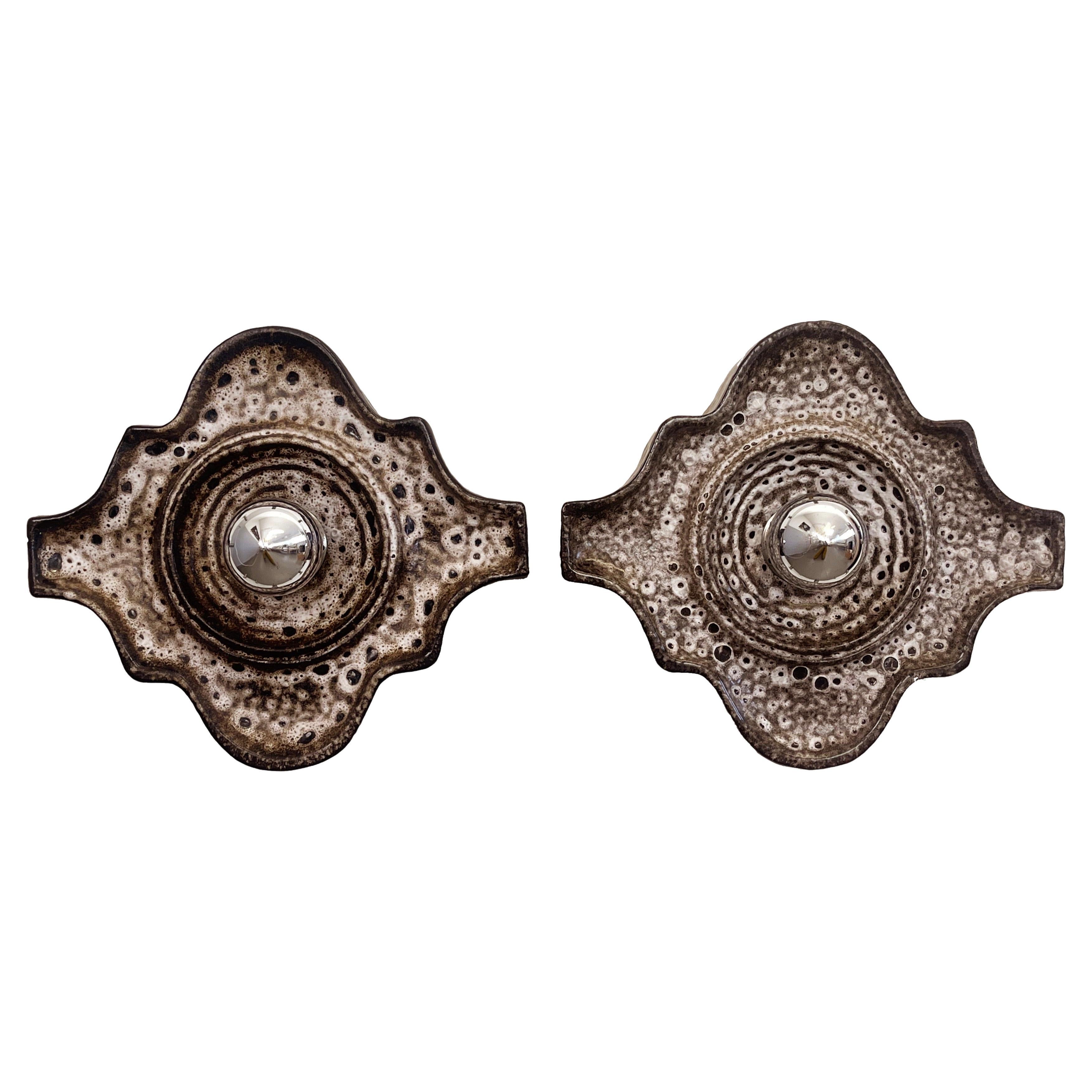 Satz von 2 keramischen Sconces oder Lights PAN Keramik, 1970er Fat Lava, Deutschland