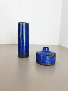 Set of 2 Ceramic Studio Pottery "BLUE" Vase by Gerhard Liebenthron Germany 1970s
