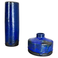Set of 2 Ceramic Studio Pottery "BLUE" Vase by Gerhard Liebenthron Germany 1970s
