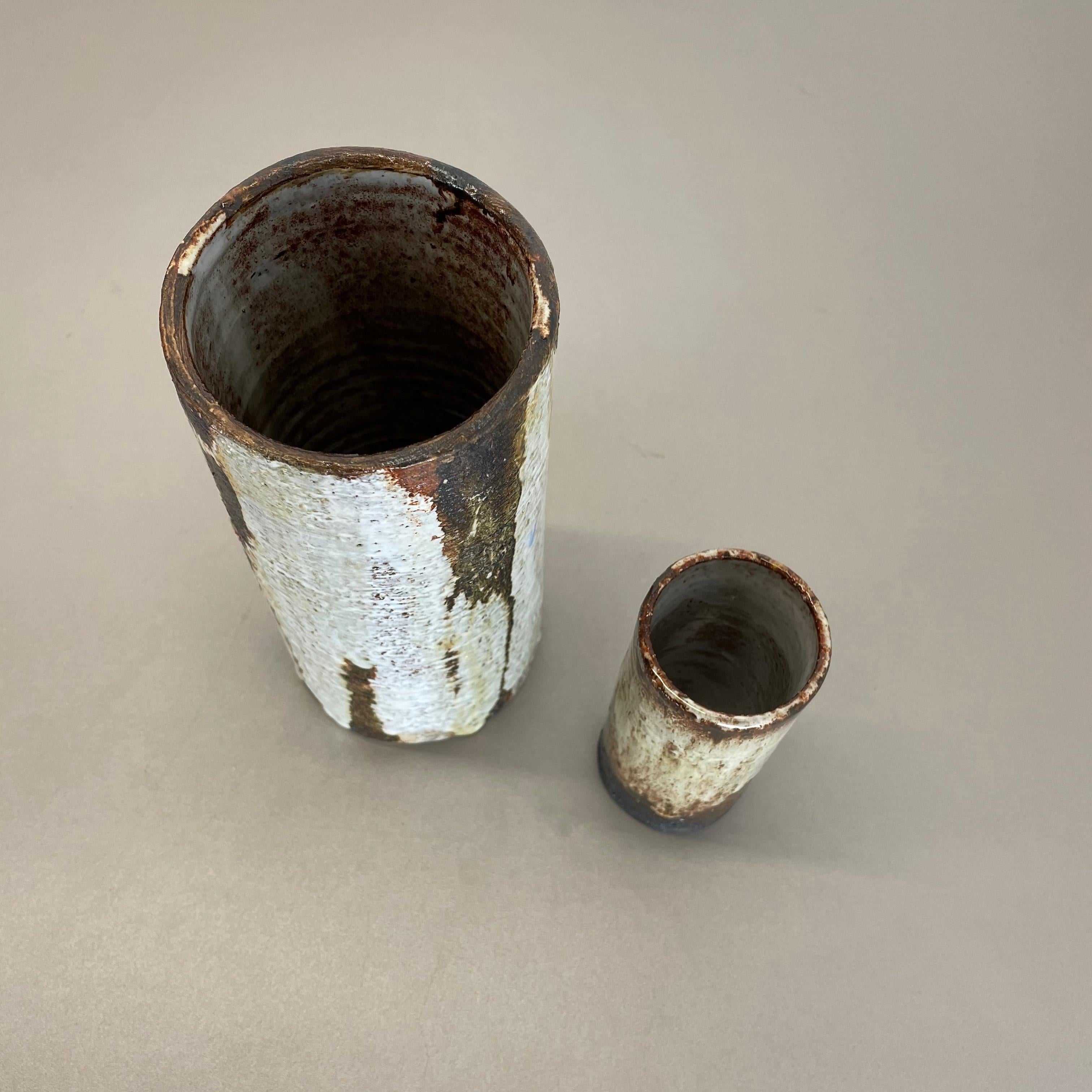 Set of 2 Ceramic Studio Pottery Tube Vase by Gerhard Liebenthron, Germany, 1970s For Sale 10