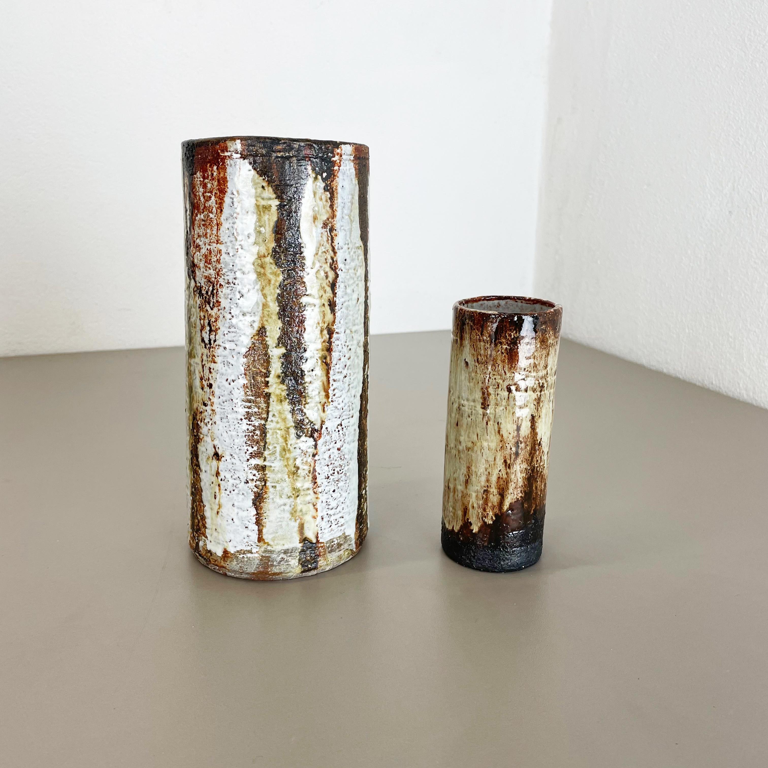 Mid-Century Modern Set of 2 Ceramic Studio Pottery Tube Vase by Gerhard Liebenthron, Germany, 1970s For Sale
