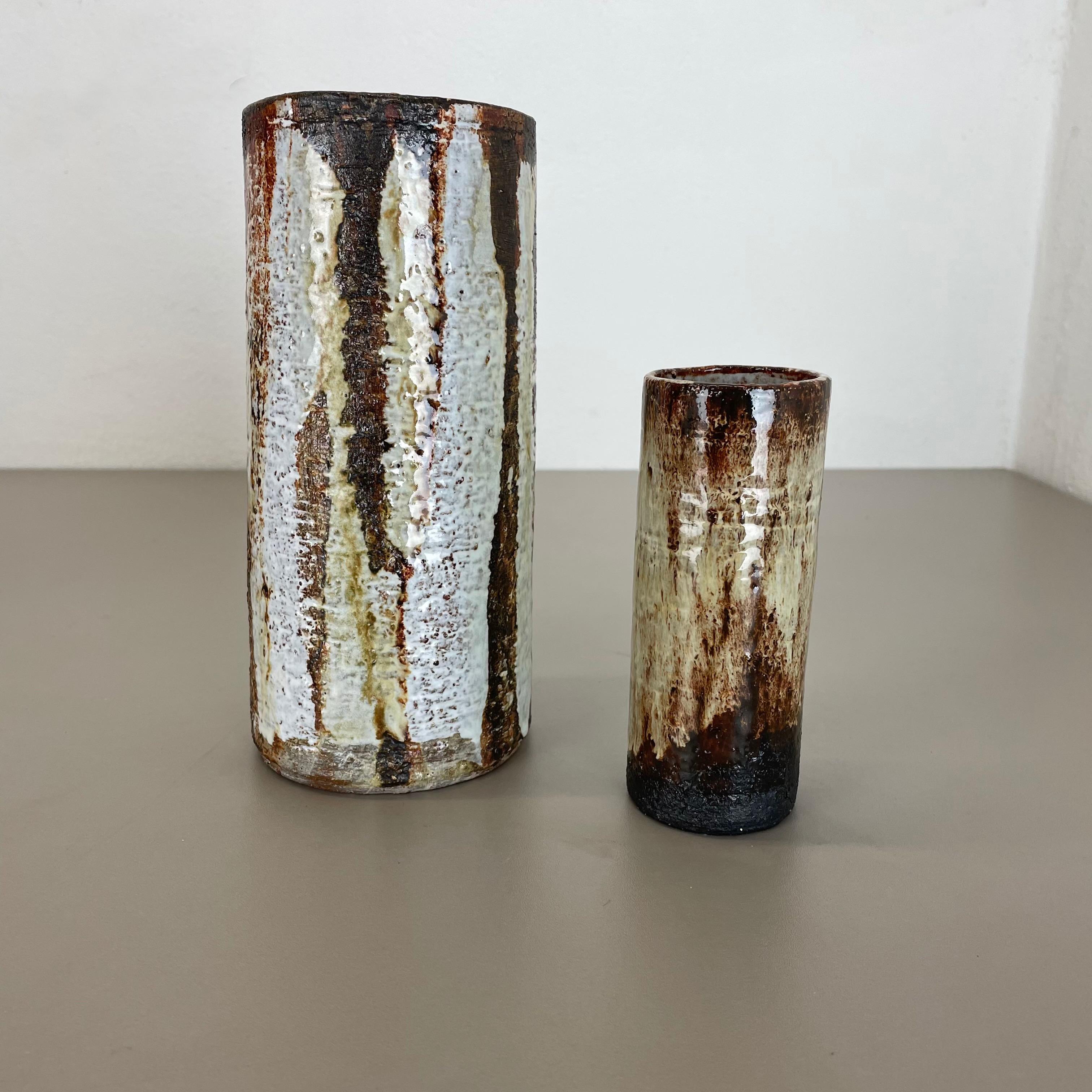 Set of 2 Ceramic Studio Pottery Tube Vase by Gerhard Liebenthron, Germany, 1970s In Good Condition For Sale In Kirchlengern, DE