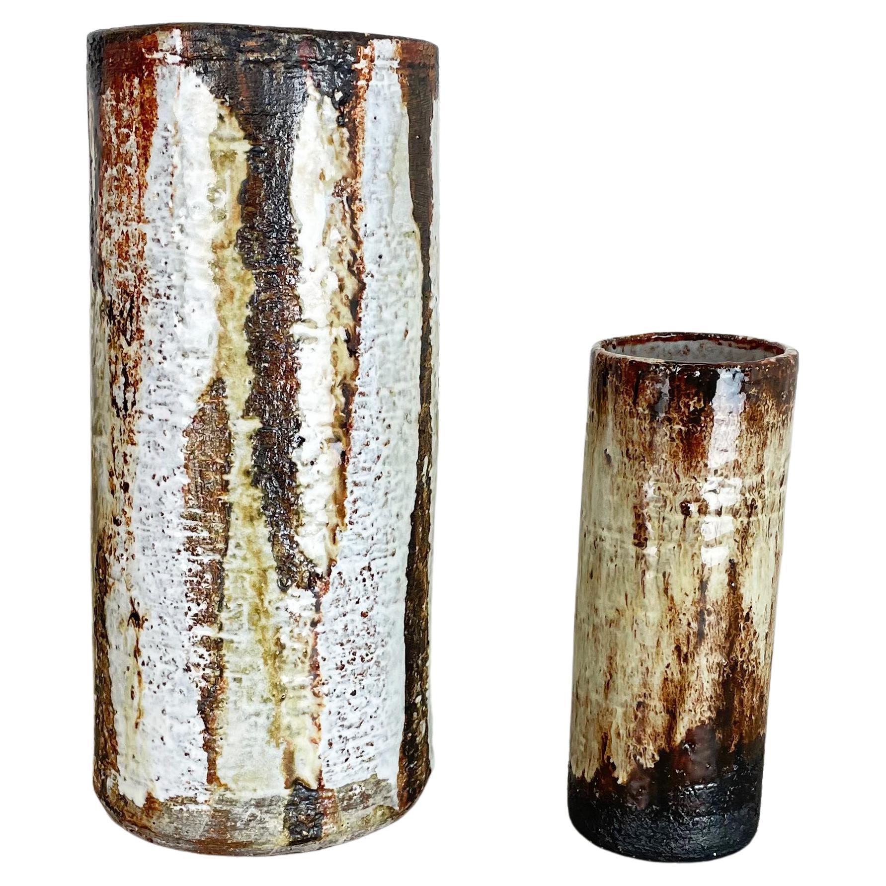 Set of 2 Ceramic Studio Pottery Tube Vase by Gerhard Liebenthron, Germany, 1970s For Sale
