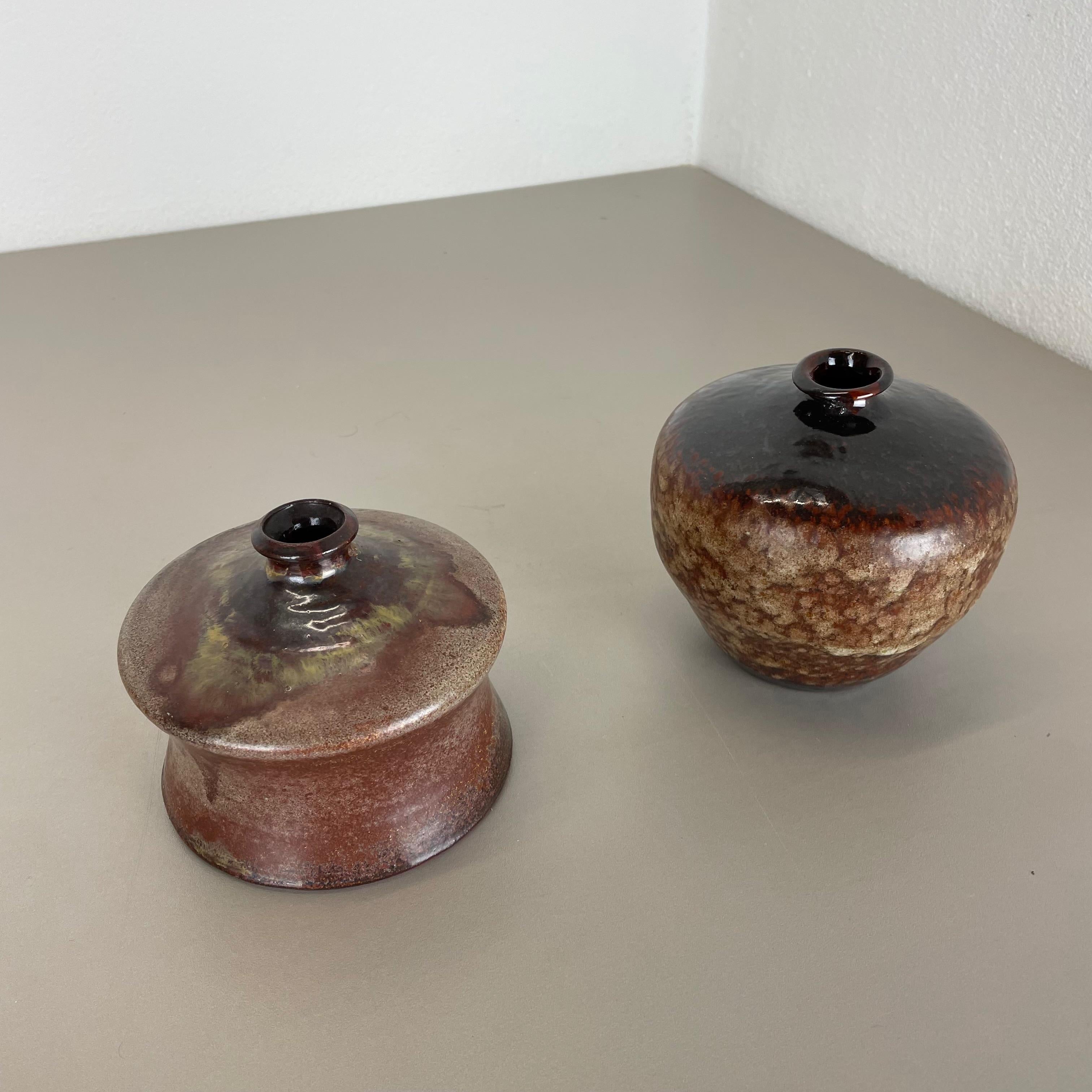 Mid-Century Modern Set of 2 Ceramic Studio Pottery Vase by Elmar & Elke Kubicek, Germany, 1970s For Sale