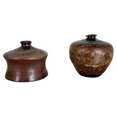 Vintage Set of 2 Ceramic Studio Pottery Vase by Elmar & Elke Kubicek, Germany, 1970s