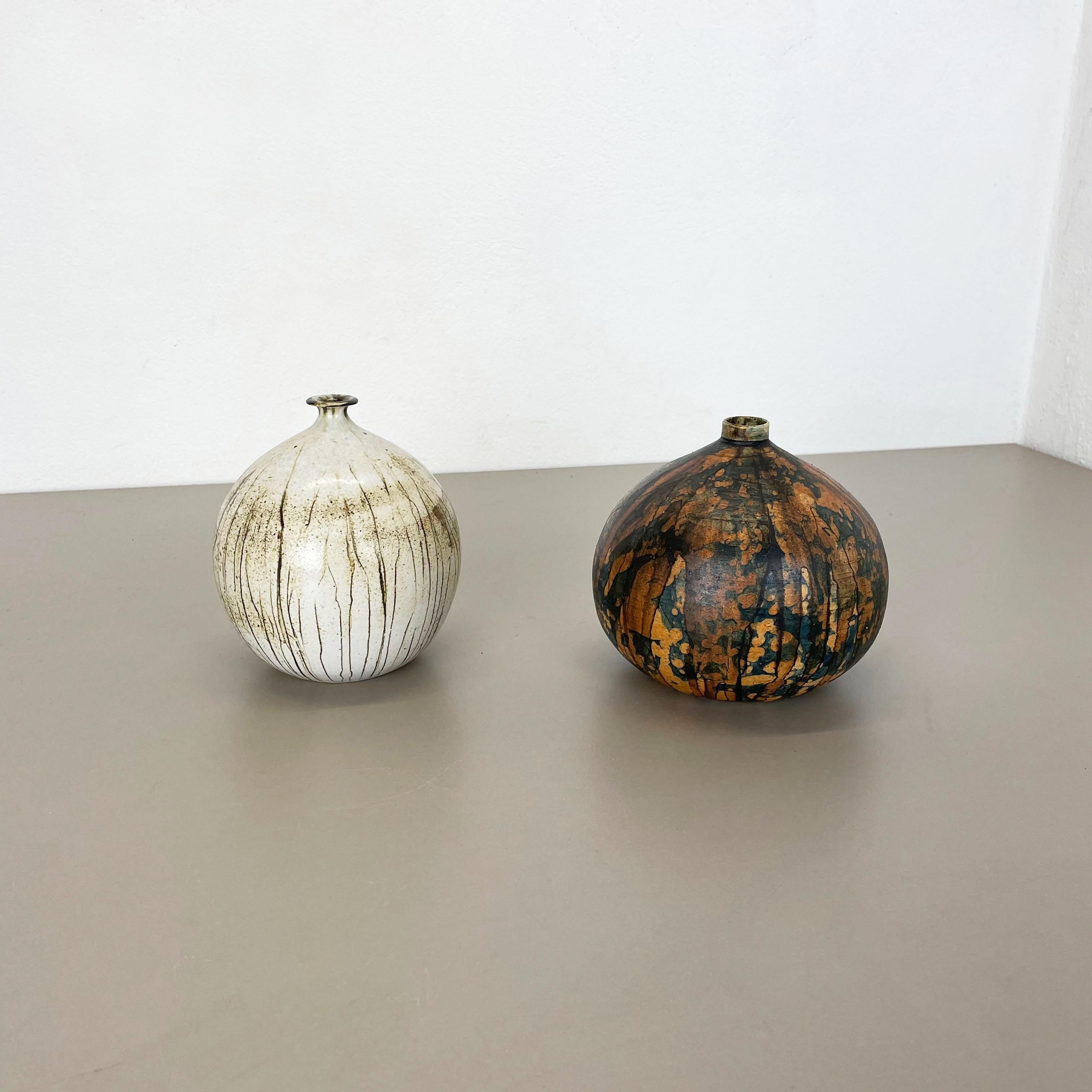 Mid-Century Modern Set of 2 Ceramic Studio Pottery Vase by Gerhard Liebenthron, Germany, 1970s