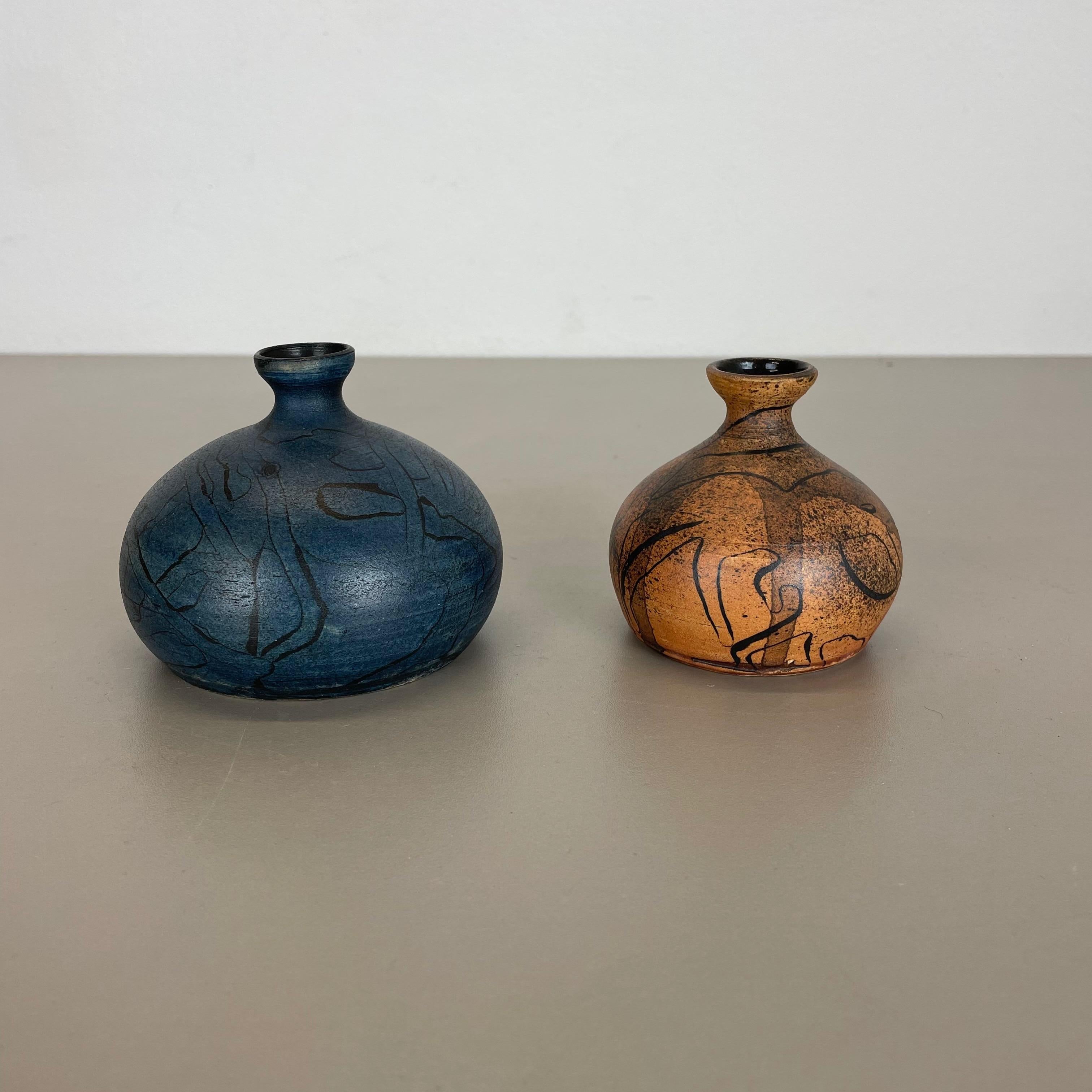 Mid-Century Modern Set of 2 Ceramic Studio Pottery Vase by Gerhard Liebenthron, Germany, 1980s For Sale